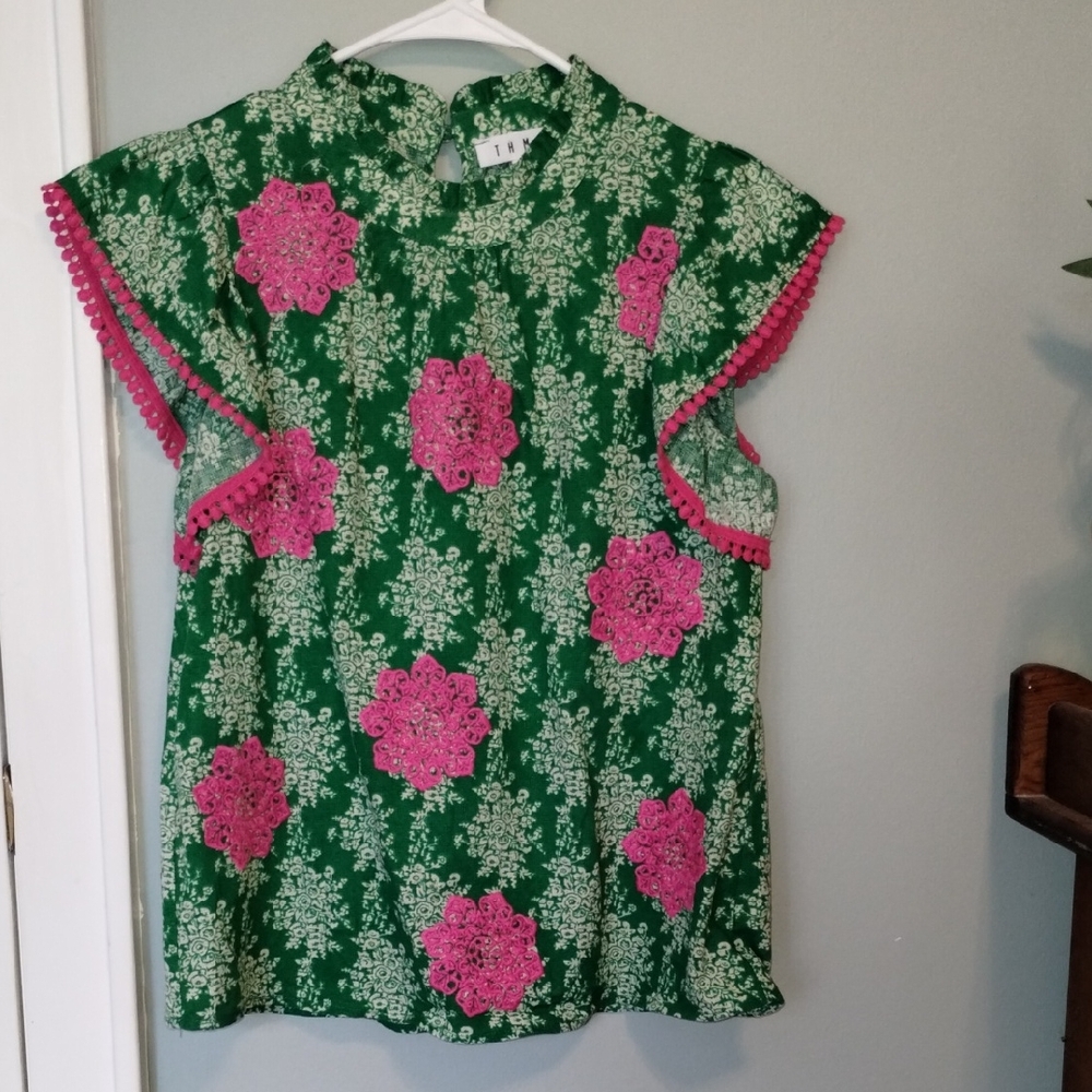 THML Green and White Patterned Top